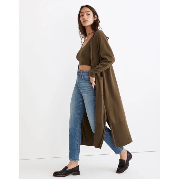 Madewell Sweaters - MADEWELL Brodale Alpaca Wool Cardigan Duster Size M Olive Green Sweater